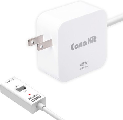 45W USB-C Power Supply with PD for Raspberry Pi 5 with PiSwitch On/Off Switch
