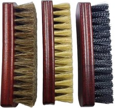 Shoe Cleaning Brush Set of 3 Brushes with Horsehair, Boar and Nylon Bristles, 6"