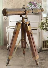 Vintage Style Brass Telescope W/Wooden Tripod Decorative Home Antique Xmas Gift