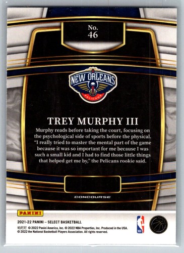 2021-22 Panini Select #46 Trey Murphy III - Picture 2 of 2
