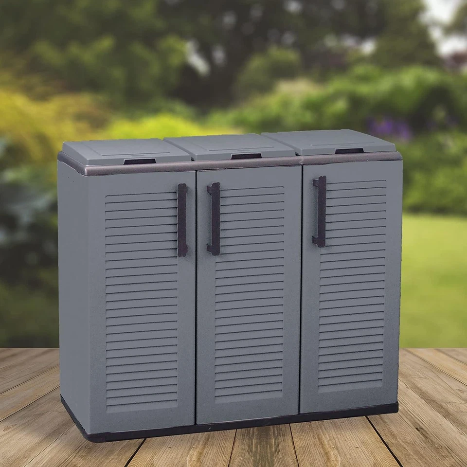 ARMADIO PATTUMIERA IN PLASTICA 3 SCOMPARTI 102X37XH84 CM CAPACIT� 300 LITRI - Immagine 4 di 4