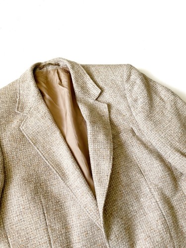 Commander Real Vintage Tweed Wool Blazer Beige Men Size S-M - Picture 5 of 10