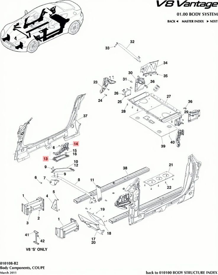 06-16 ASTON MARTIN V8 VANTAGE FRONT RIGHT BRACKET HOOD HINGE SUPPORT BRACKET OEM