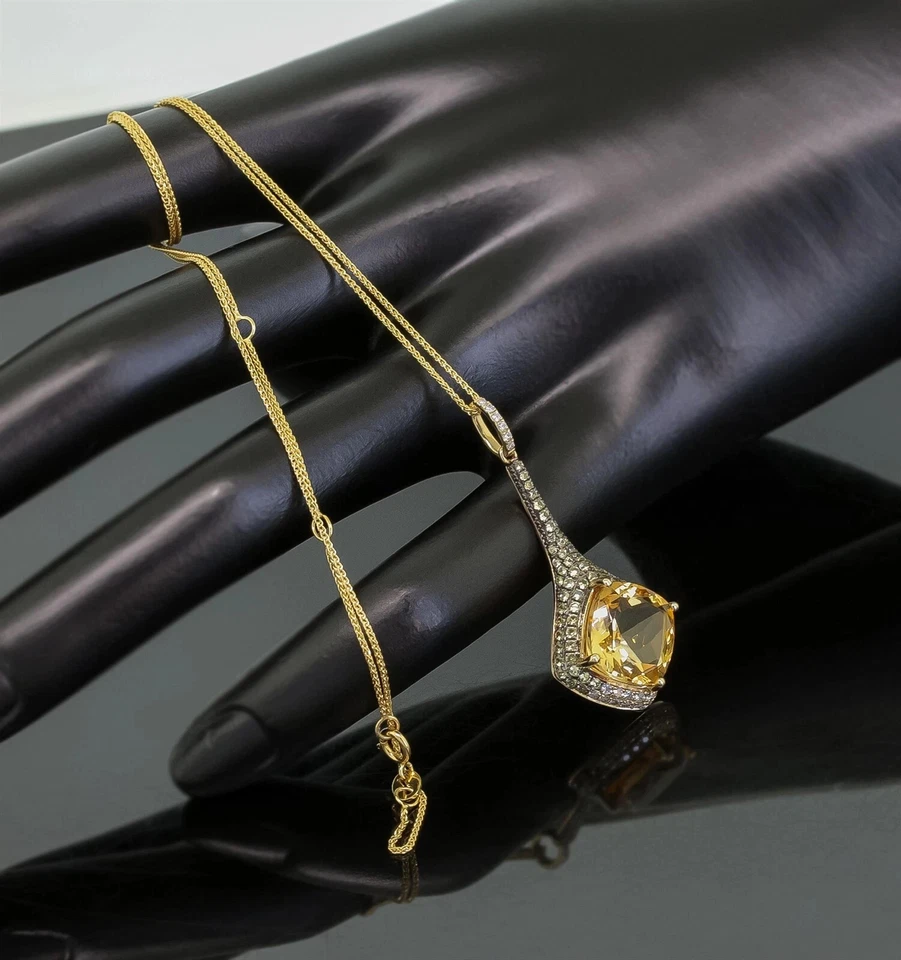 Colgante lágrima citrino creado en laboratorio corte cojín de 3 quilates regalo oro amarillo de 14 quilates Foto 2 de 4