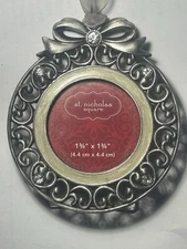 Christmas Ornament Mini Metal Picture Frame • For 1-3/4” Photo • Hang or Stand