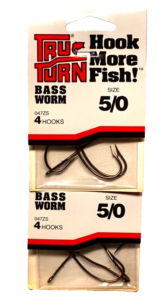 2 PACKS Tru Turn Bass Worm Hook Size 5/0 Bronze 4 Count Package 047ZS - Image 2 of 4