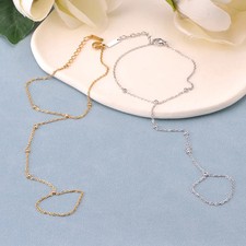 Stainless Steel Hand Chain Bracelet Simulated Zirconia Finger Women Jewelry