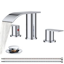 Upgrade Chrome Waterfall Bathroom Faucets 3 Hole, 8 Inch Widespread Modern Ba...