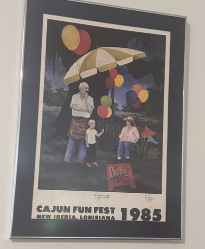 George Rodrigue “The Balloon Man” louisiana Art Deco Swamp 1985 Framed & Matted - Afbeelding 2 van 20