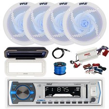 Pyle BT Marine MP3 Receiver, BT Amp, 4X 5.25" LED Speakers, accessories