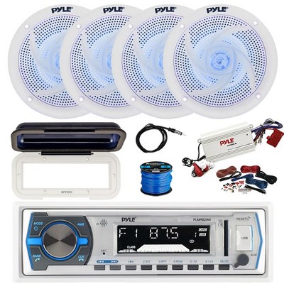 Pyle BT Marine MP3 Receiver, BT Amp, 4X 5.25'' LED Speakers, accessories