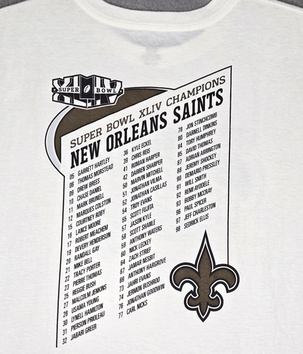 New Orleans Saints NFL Super Bowl XLIV Champions T Shirt with Roster - Men's 2XL - Picture 4 of 9