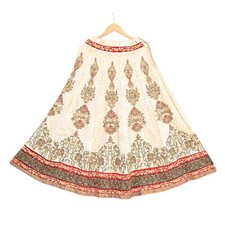 Pre-owned Ivory Pure Satin Silk Hand Embroidered Ritu Kumar Designer skirt