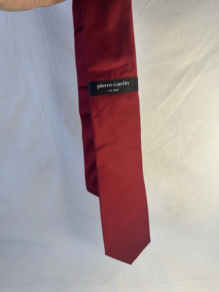 Pierre Cardin 100% Silk Slim Tie Red Burgundy Narrow Skinny Necktie 2.5"x58" - Image 3 of 4