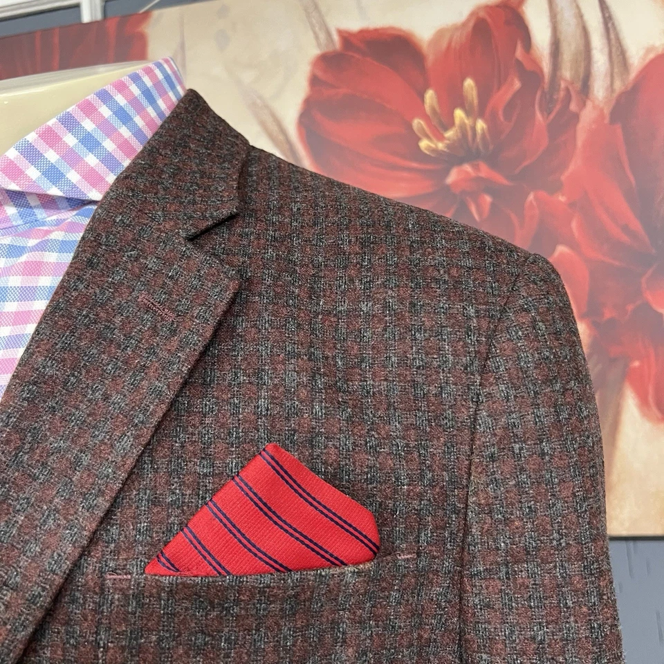 Michael Kors Sport пальто Blazer куртка мужская 48R шерсти красный и серый чек фланель - Изображение 4 из 4