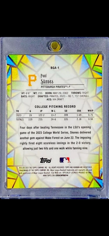 PAUL SKENES ESTUCHE RARO GOLPE VITRAL NOVATO RC TARJETA DE INVERSIÓN COMO NUEVA ROY SSP Foto 4 de 4