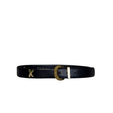 Vtg Palamo Picasso Women  s Black Leather Belt Size Medium Gold Hardware