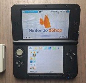 Nintendo 3DS XL Blue Black Region Free Console 128GB Tested w/ Charger & Stylus