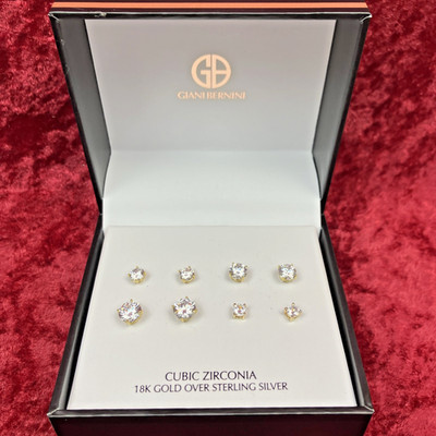 Giani Bernini CZ Princess Stud Earrings 4-Pc Set 18k Gold over 925 Silver NWT