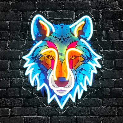 Wolf Neon Sign,Dimmable LED Wolf Neon Light for Wall Decor Backdrop Animal Wa...