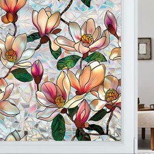 Magnolia Stained Glass Decal, 16.93 x 78.74 Inch Rainbow Window Film, Static