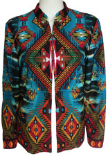 Chicos Southwestern Theme Lined Open Front Blazer size 2