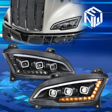 For 22-25 Peterbilt 579 Led Drl Sequential Projector Black Clear Headlights