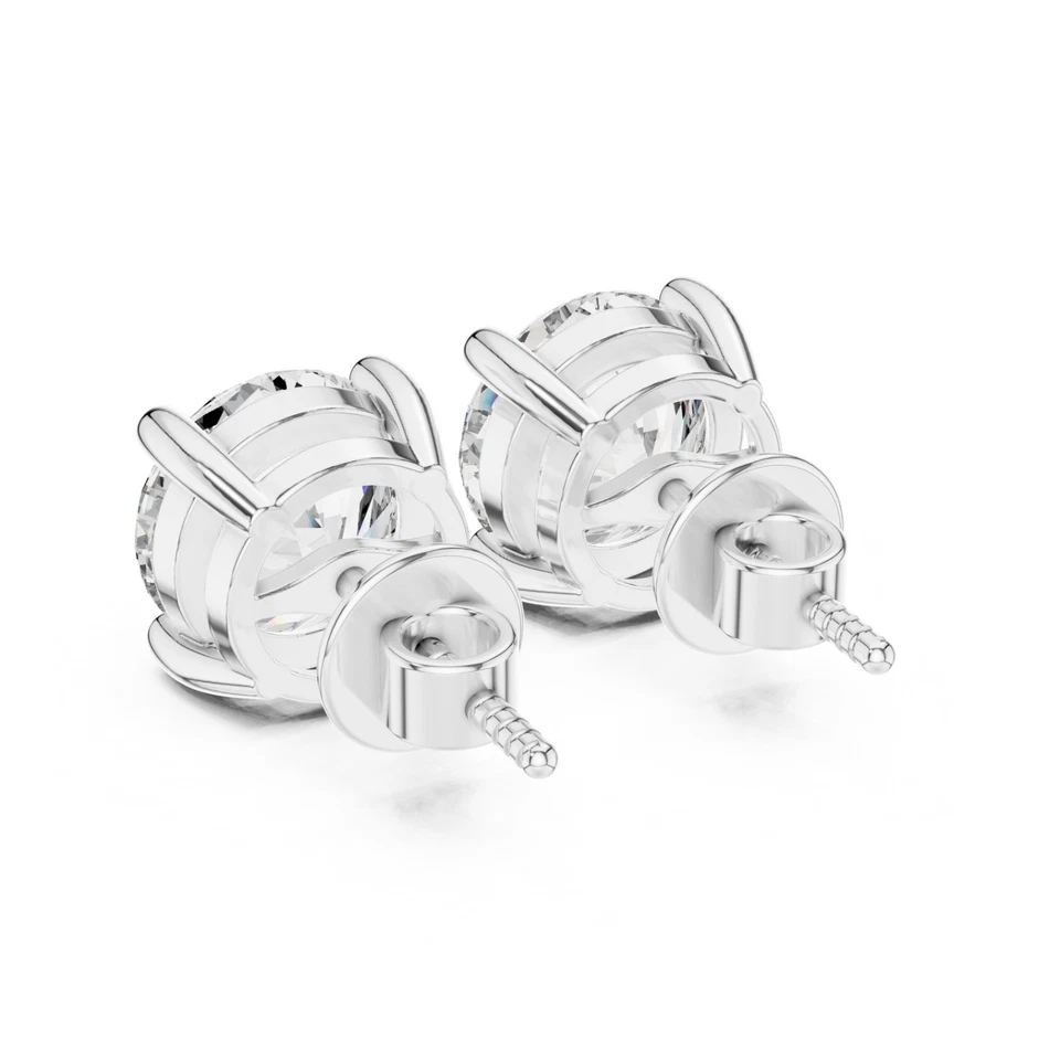 4 克拉圆形切割 VS1/F 认证实验室种植钻石耳钉 14k 白金 — 第 3/4 张图片