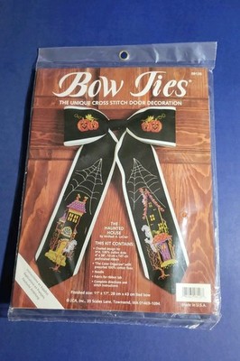 JCA Bow Tie Cross Stitch Kit HAUNTED HOUSE Door  HALLOWEEN Decor 08126 RARE New!