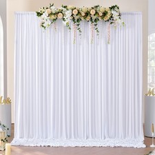 10x10 ft Wrinkle Free White Backdrop Curtains for Parties, Polyester Photo Ba...