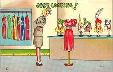 vintage Linen Comical postcard WW 11 "Just Looking"