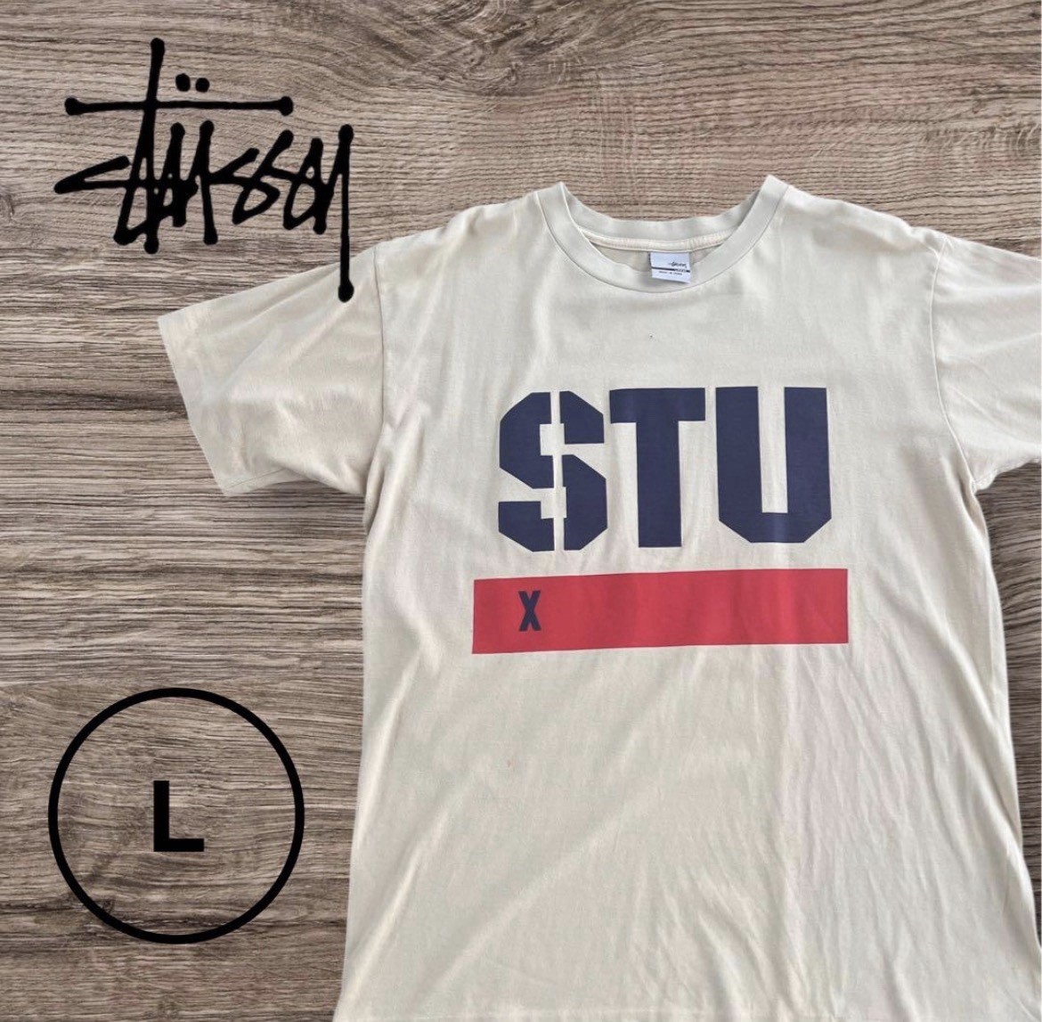 Stussy College Logo T-Shirt L Cream STU SSY Vintage 2000s