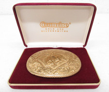 Vtg Crumrie Gold Stone Western Oval Rider Belt Buckle w/ Case