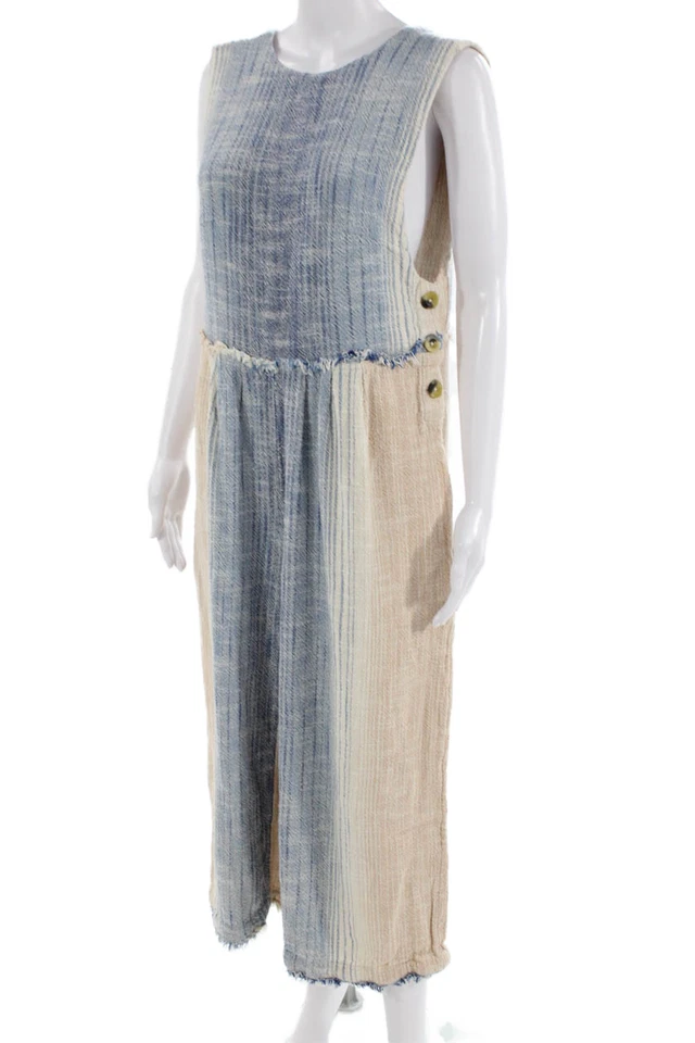 Mono de mujer Free People sin mangas a rayas cuello redondo algodón beige talla M Foto 2 de 4