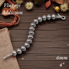 6mm 4" Dark Sterling Navajo Bench Bead Squash Blossom Necklace Extender 