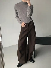 Korean High-waisted Trousers Men Slim Floor-length Wide-leg Trousers Suit Pants