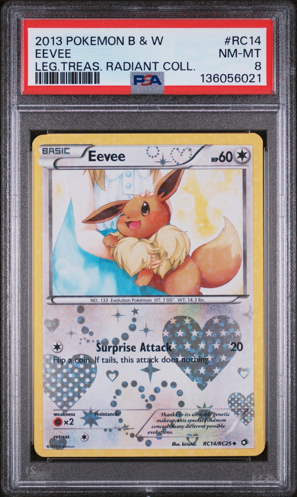 2013 POKEMON B&W LEGEND TREASURES RADIANT COLL #RC14 EEVEE PSA 8
