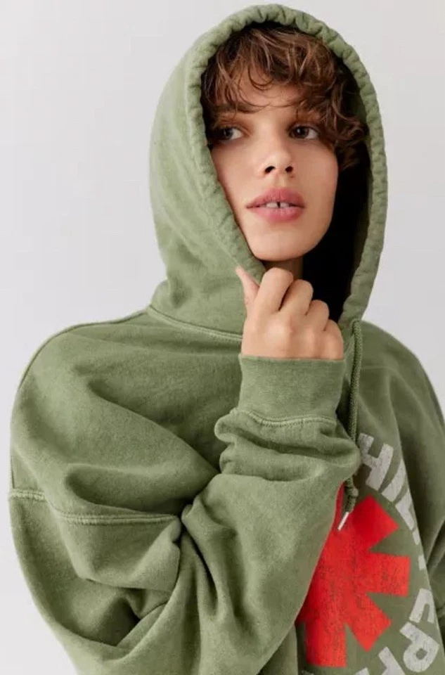 NUEVA SUDADERA CON CAPUCHA URBAN OUTFITTERS ROJO PICANTE CHILE PEPPERS RHCP VERDE OLIVA TALLA S/M Foto 4 de 4