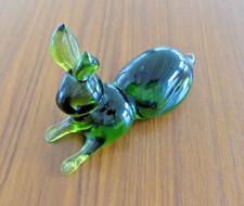 Vintage Pilgrim Green Rabbit Art Glass Figurine Paperweight Emerald Green 5.25"