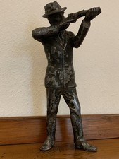 Massiv schwer Statue Figur Soldat m.Gewehr Jäger Förster Waldmann 20 cm hoch Alt
