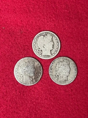 US Barber Half Dollars -  3 Coins   - Fine Silver - Fine Details - White Glove