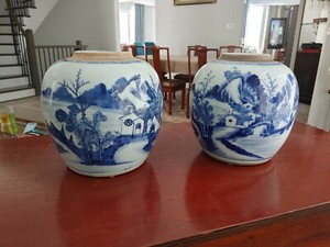 Antique chinese porcelain ginger jar blue and white Kangxi/Yongzhe