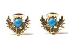 9ct Gold Turquoise Studs Scottish Thistle earrings Gift Boxed Made in UK