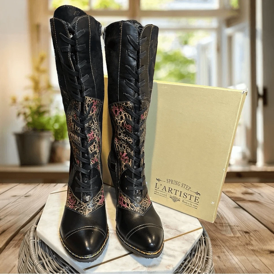 L’ARTISTE Spring Step Hand Painted Leather Lace-Up Boots Malagie Croco EU 42 - Image 3 of 4