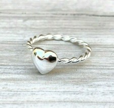 925 Sterling Silver Heart Ring, Heart Shape Ring, Twisted Band Ring Sizes US 6-9