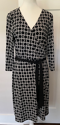 WHITE HOUSE BLACK MARKET Womens Knit DRESS 3/4 Sleeve BLACK Chain Link Size 12