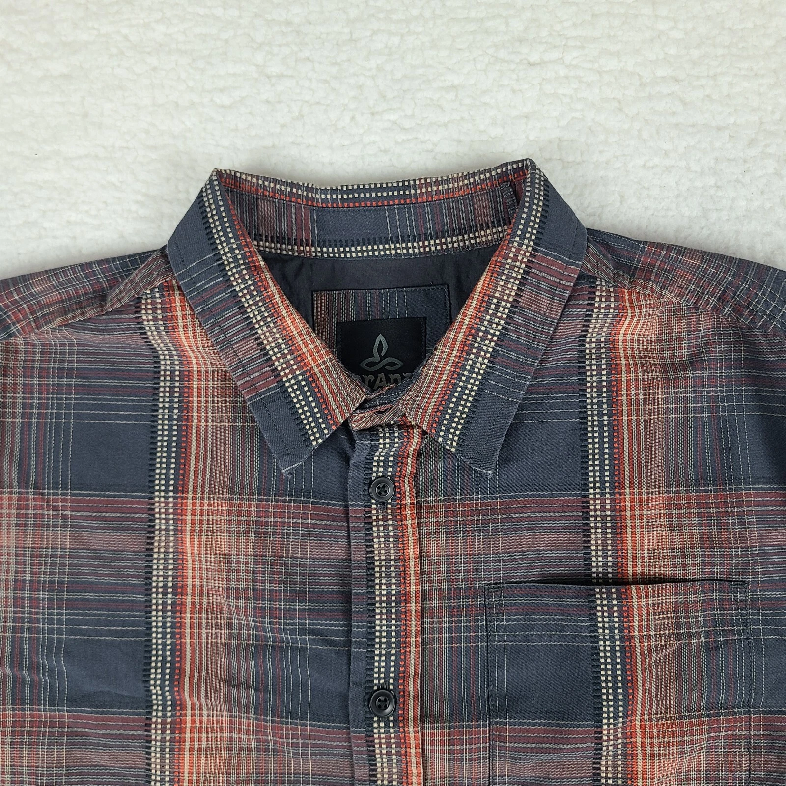prana dark orange plaid cotton dress button up shirt