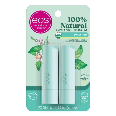 eos 100% Natural & Organic Lip Balm Sticks- Sweet Mint All-Day Moisture Derma...