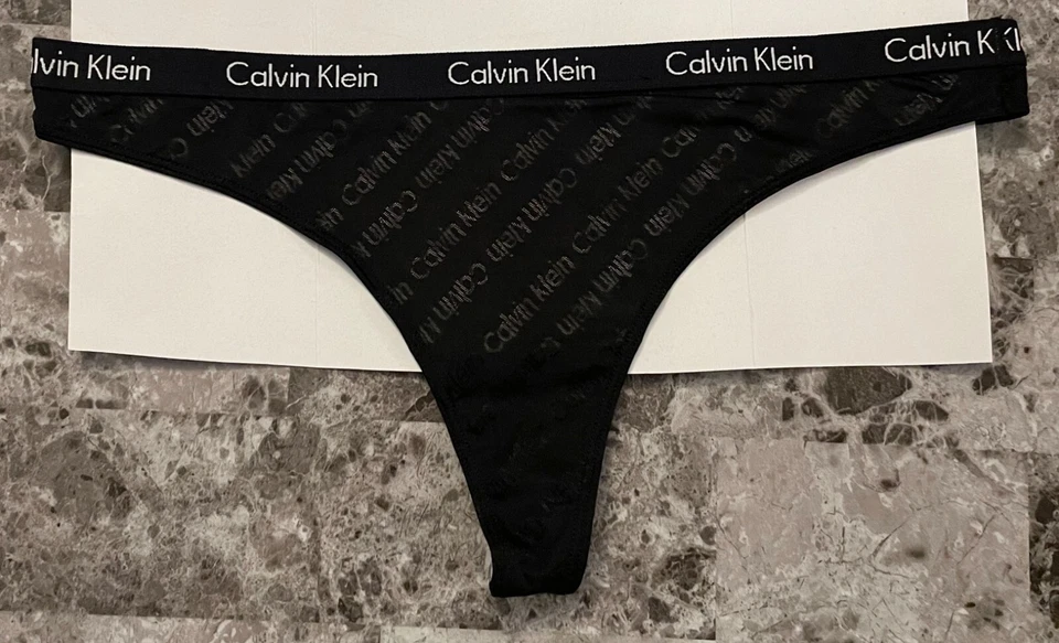 NUEVO SIN ETIQUETAS CALVIN KLEIN BRAGAS TANGA NEGRAS GRANDES MALLA TRANSPARENTE LOGO CINTURA GRUESA Foto 2 de 4