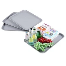 Plastic Fast Food Trays Set of 4 Restaurant Serving Tray Grey Dinner Eating Tray